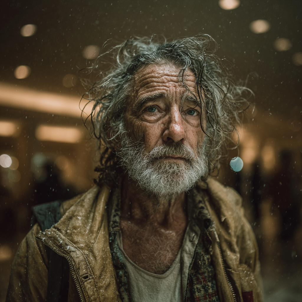 A sad man getting rained on | Source: Midjourney