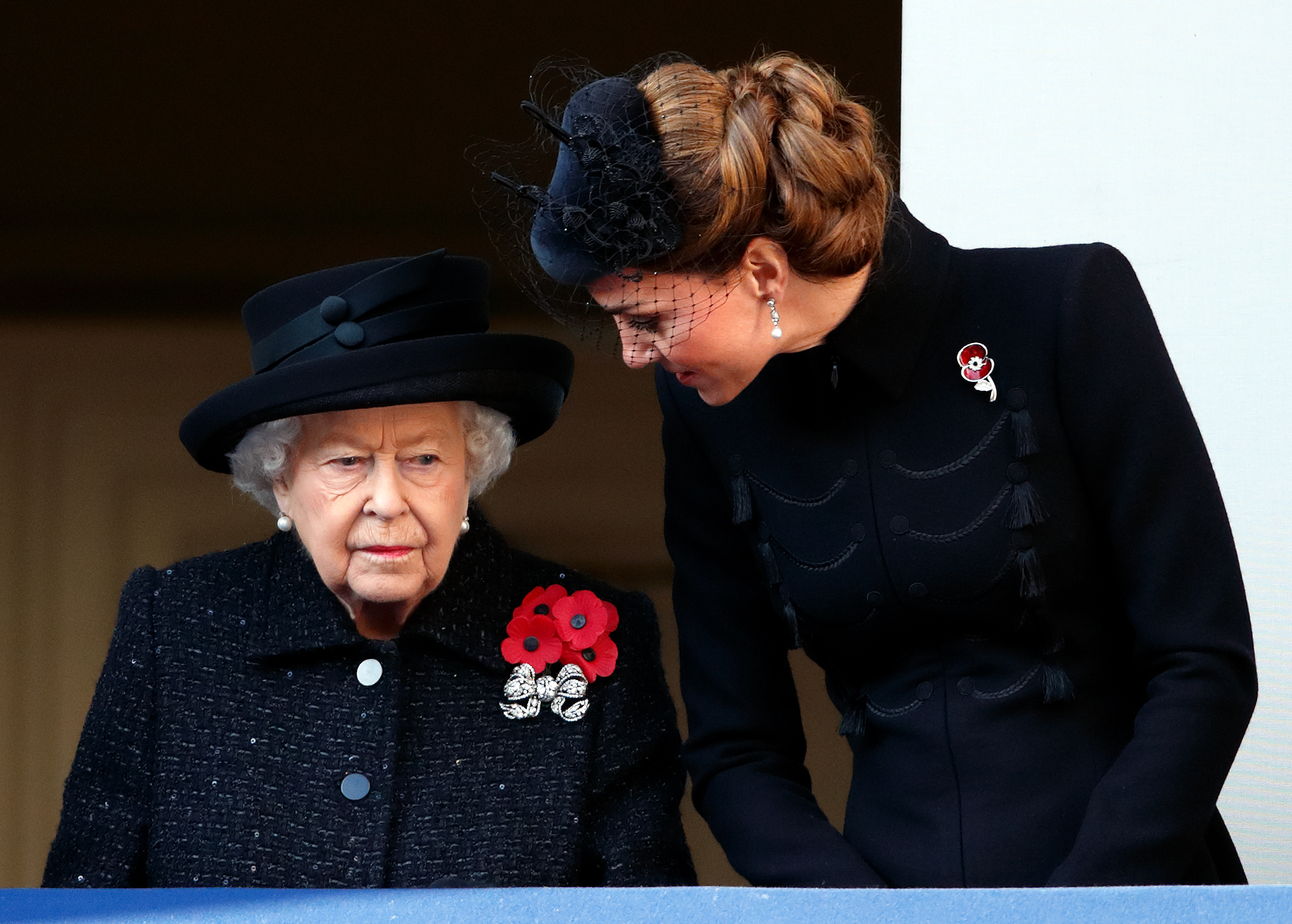 Queen Elizabeth II and Catherine, Duchess of Cambridge attend the annual Remembrance Sunday service at The Cenotaph on November 10, 2019 in London, England. | Source: Getty Images
