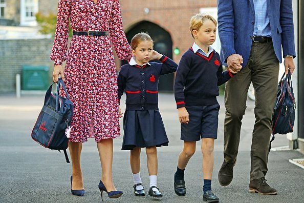 Princess Charlotte arrives for her first day of school at Thomas's Battersea in London, with her brother Prince George | Photo: Getty Images