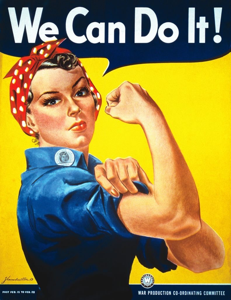 Iconic World War II poster of "Rosie the Riveter" designed by J. Howard Miller on January 01, 1940 | Source: National Archives/Getty Images