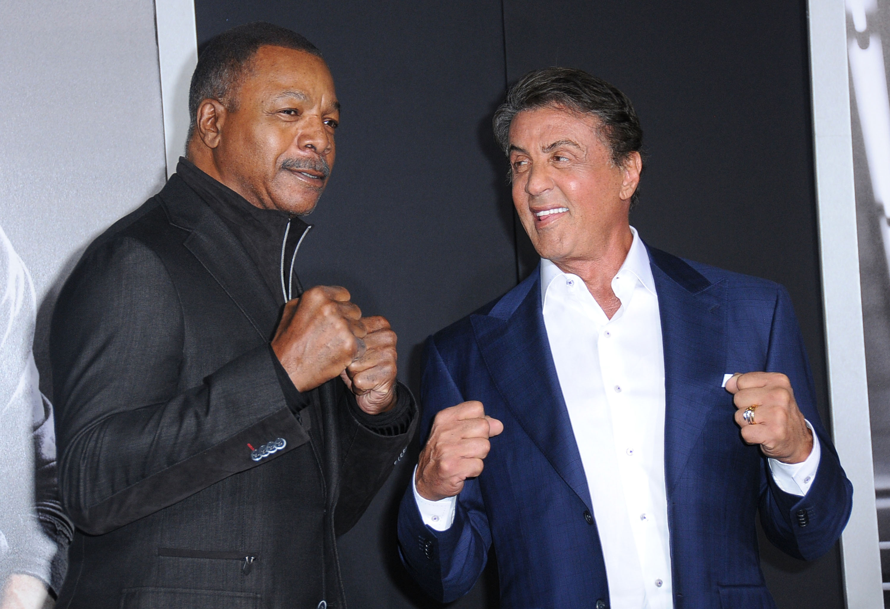 Carl Weathers and Sylvester Stallone at the Premiere Of Warner Bros. Pictures' 'Creed' on November 19, 2015 in Westwood, California | Source: Getty Images