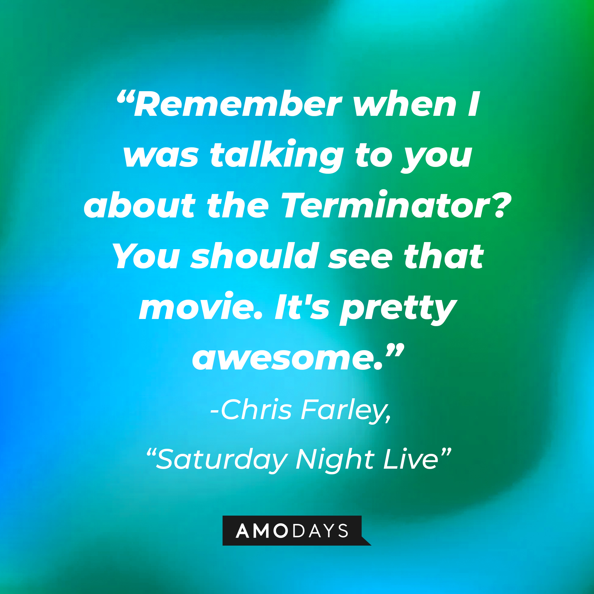 Chris Farley's "Saturday Night Live" quote: "Remember when I was talking to you about the Terminator? You should see that movie. It's pretty awesome." | Source: Amodays