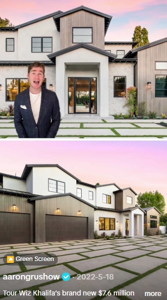 The exterior of Wiz Khalifa's modern farmhouse-style Encino estate is shown in a video published on May 18, 2022. | Source: TikTok/aarongrushow