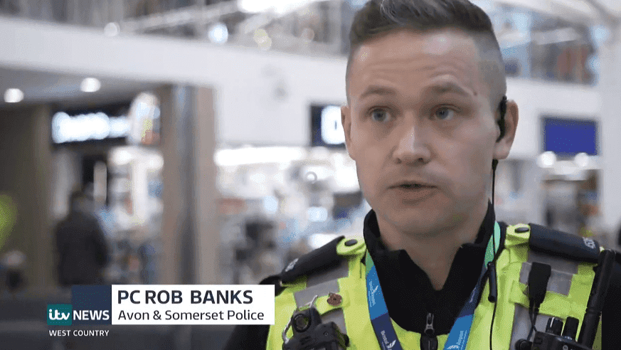 Officer Rob Banks speaking to the interviewer during a special report about budget cuts affecting Avon and Somerset Police. | Source: Facebook/ITV News West Country
