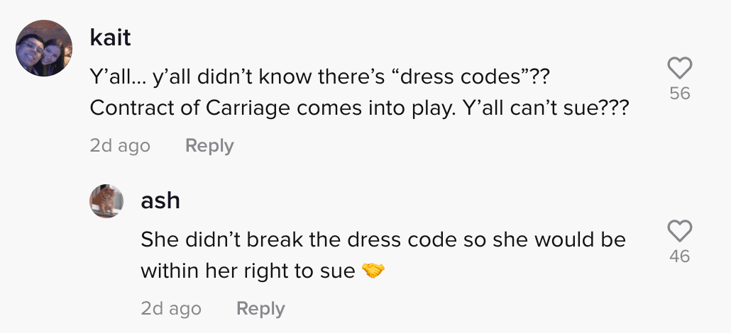 The comment section of a viral TikTok video in which a woman claimed a flight attendant shamed her outfit | Photo: TikTok/sierrasteadman