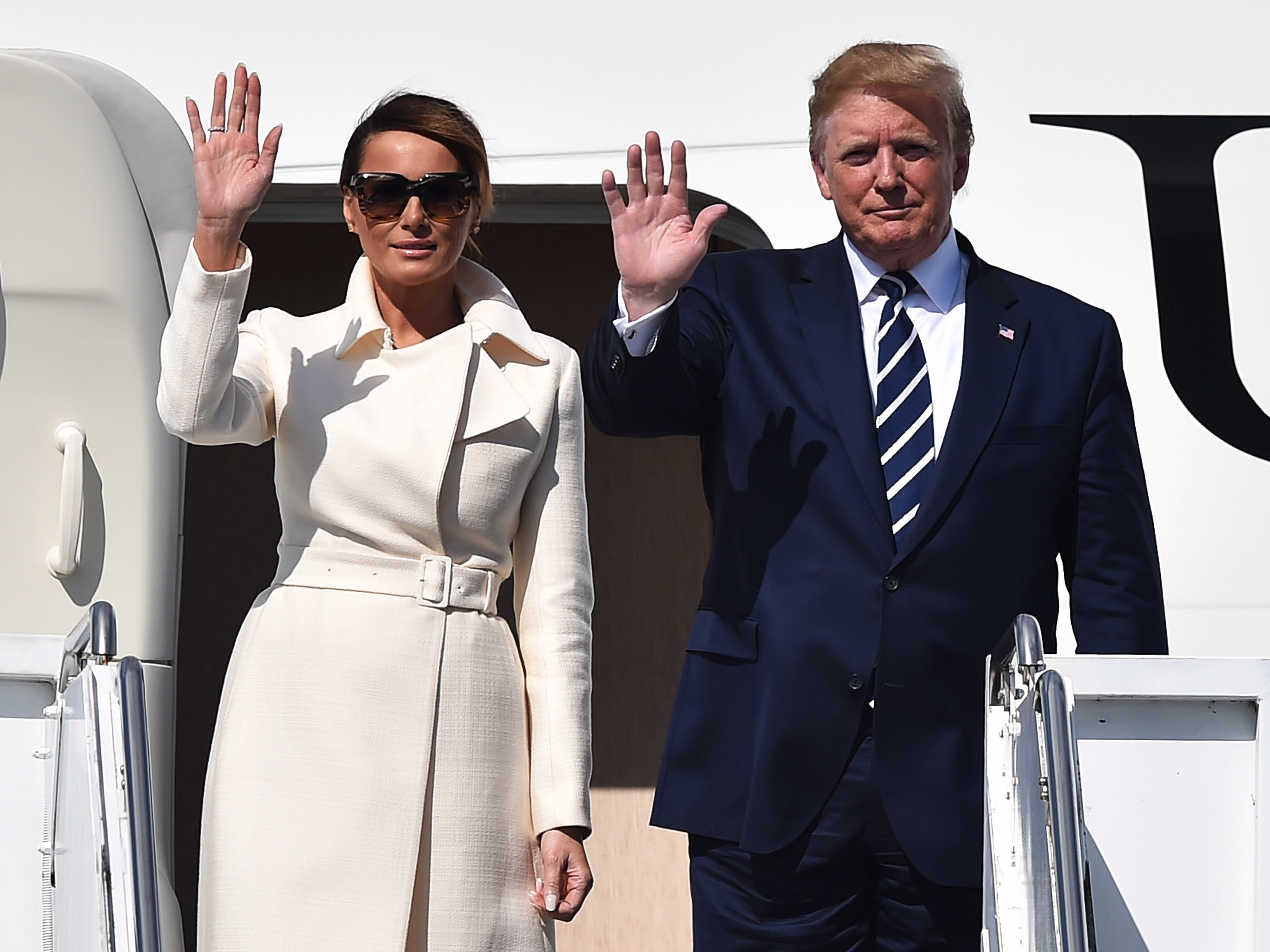 President Donald Trump and his wife Melania Trump arrive in Portsmouth for the 7th D-Day commemoration in June 2019 | Photo: Getty Images