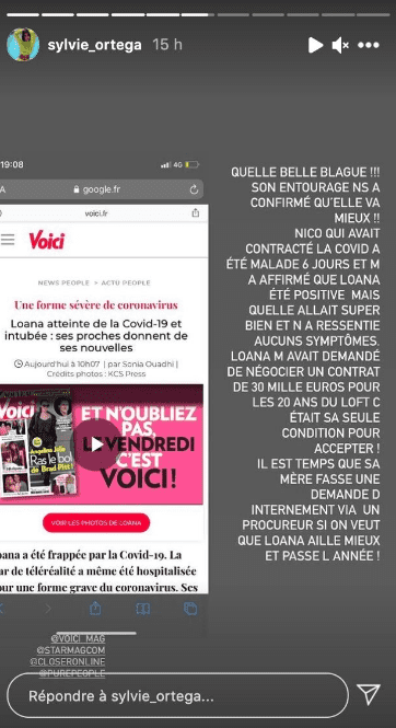 Capture d'écran de la story Instagram de Sylvie Ortega | Photo : Instagram/sylvie_ortega/