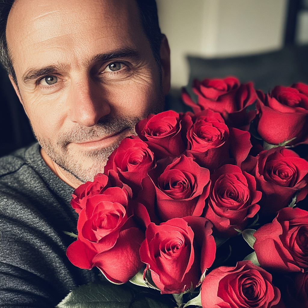 A man holding a bouquet of roses | Source: Midjourney