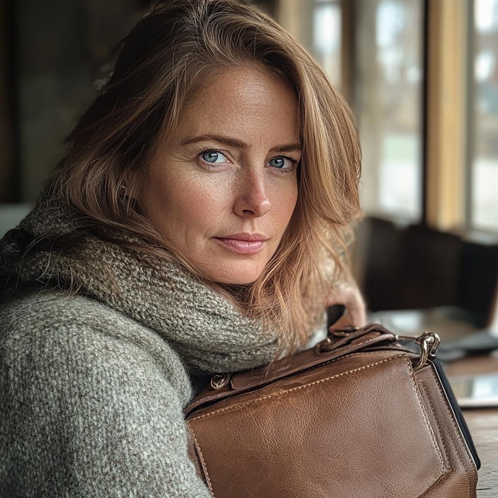 A woman holding her handbag | Source: Midjourney