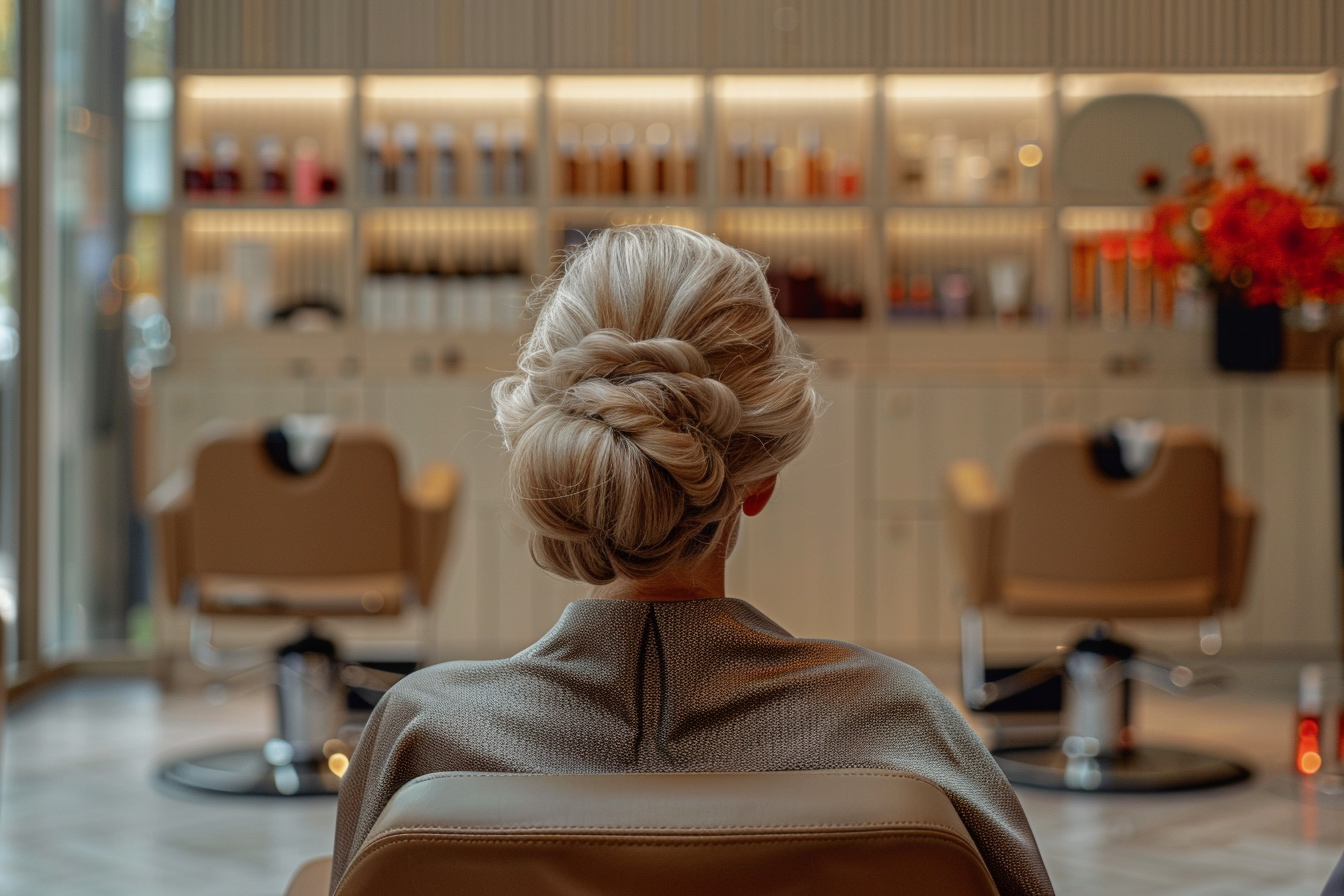 Rear view of an older lady sitting in a salon | Source: Midjourney