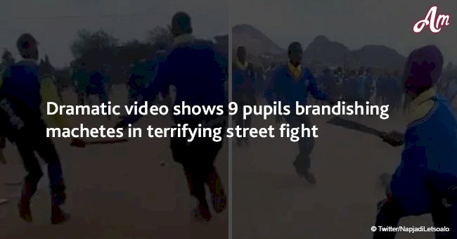 Dramatic video shows 9 pupils brandishing machetes in terrifying street fight