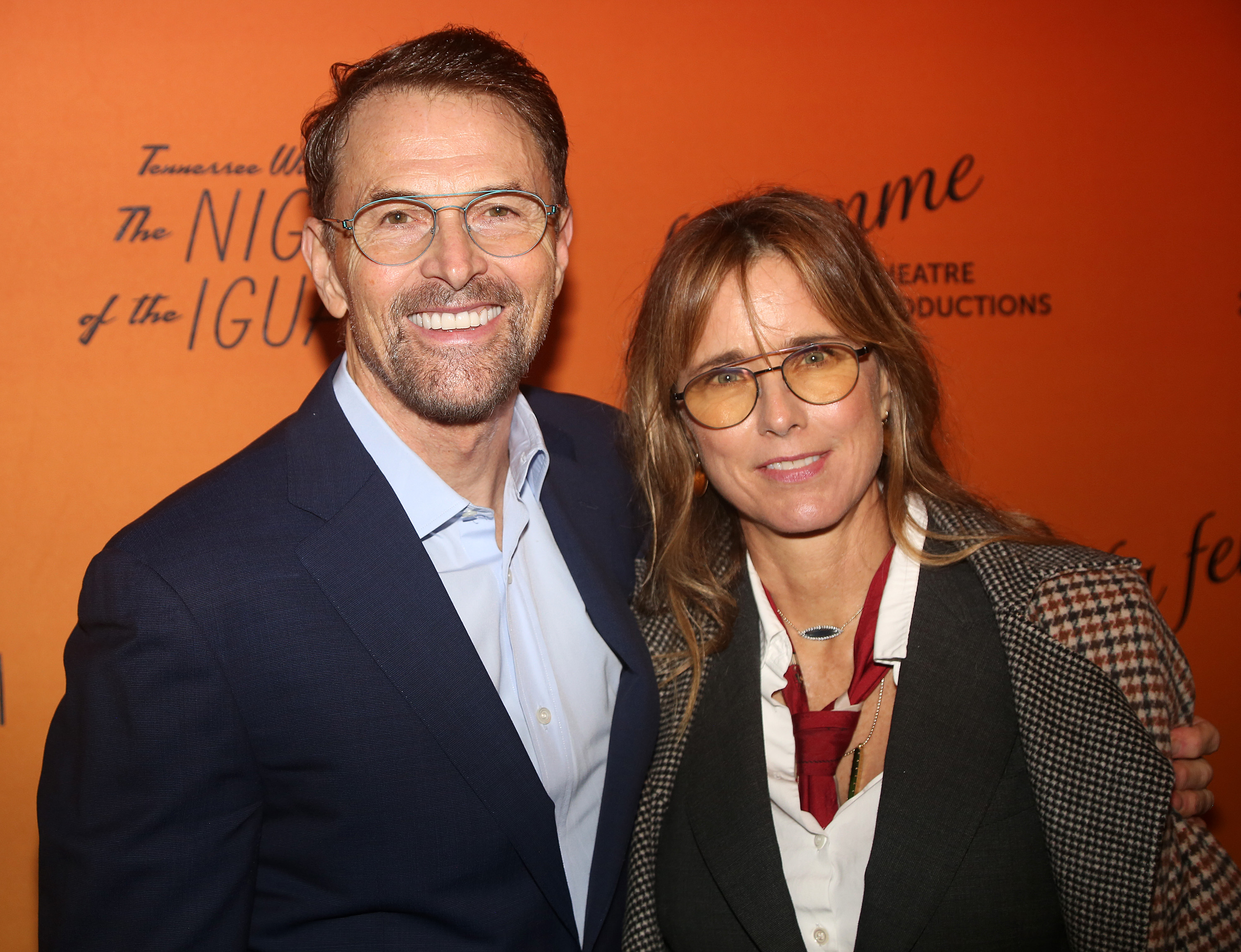 Tim Daly and Téa Leoni pose at the opening night party for La Femme Theatre's "The Night of the Iguana" at Sardi's on December 17, 2023, in New York City | Source: Getty Images