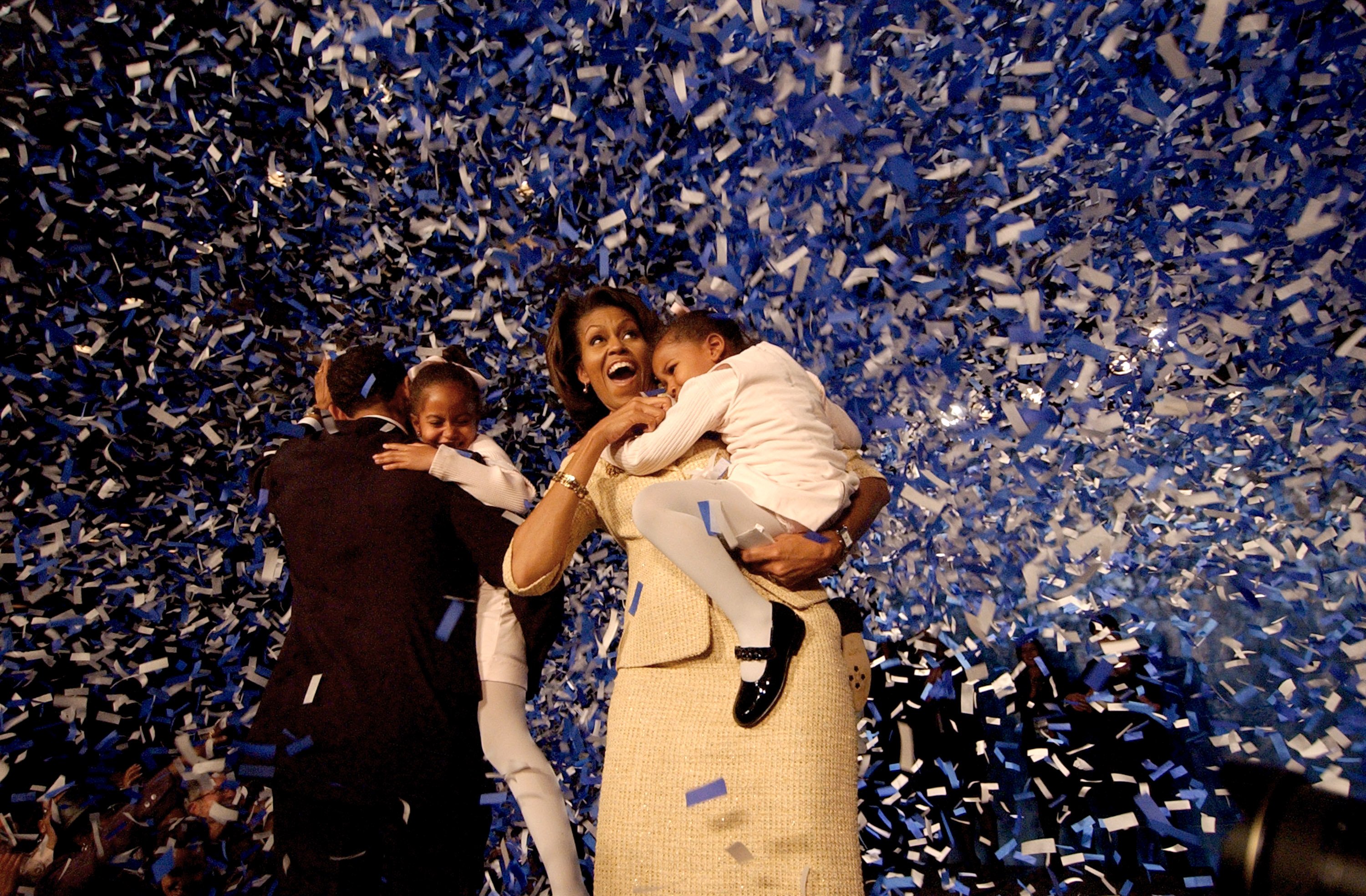 Senator elect Barack Obama and Michelle during a victory party with their children in Chicago on November 2, 2007 | Source: Getty Images