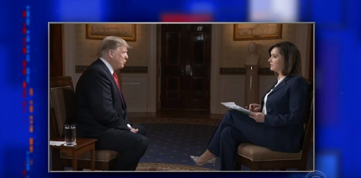 President Donald Trump and Margaret Brennan in February 2019 interview | Source: YouTube/ The Late Show with Stephen Colbert