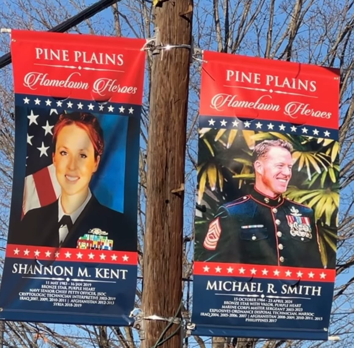 Pine Plains displays hometown hero banners honoring Shannon M. Kent and Michael R. Smith | Source: Facebook/joekent4congress