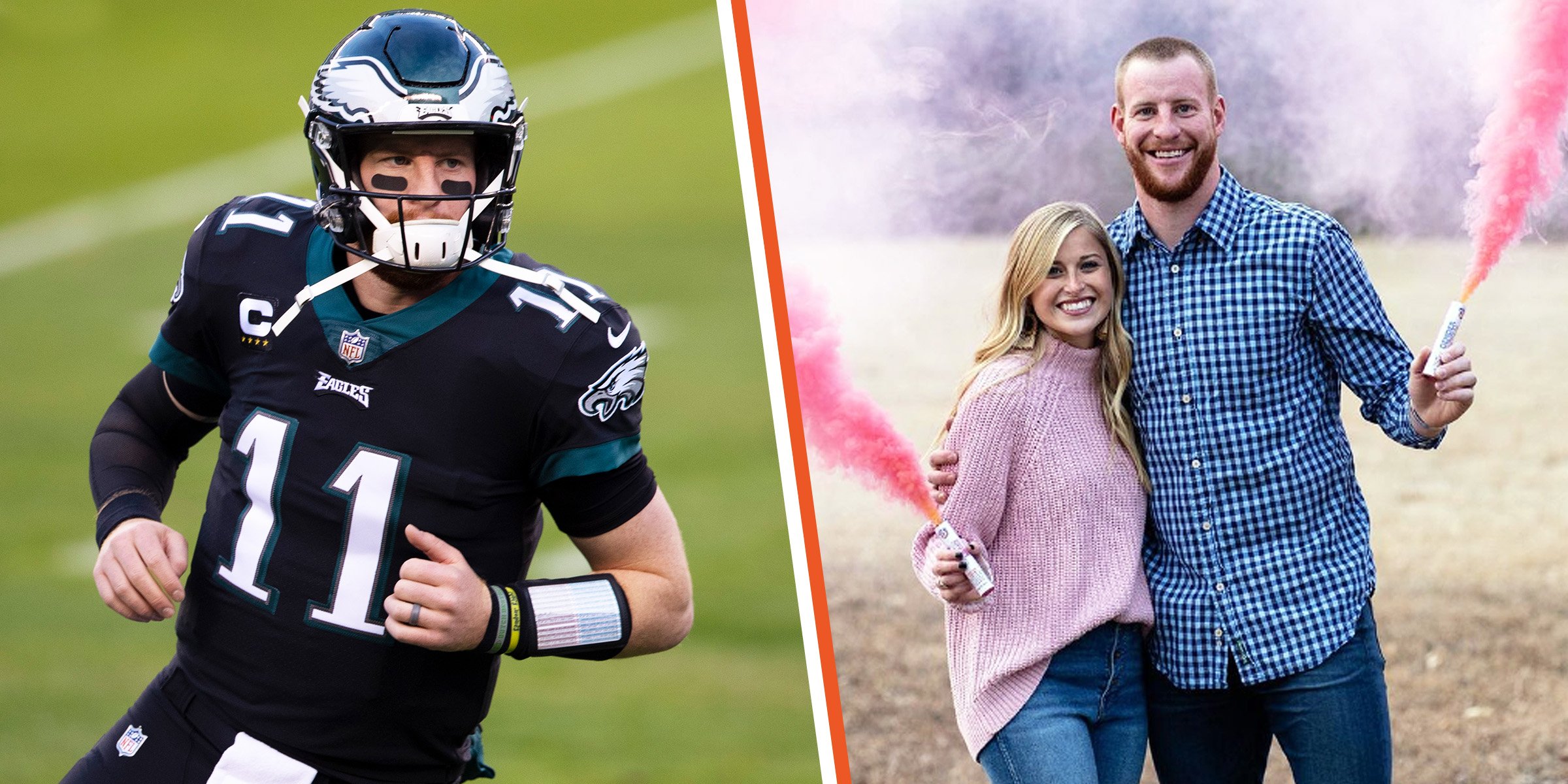 Carson Wents Is Pictured during a Game | Madison Oberg Poses for a Picture with Carson Wentz | Source: Getty Images | Instagram/cj_wentz11