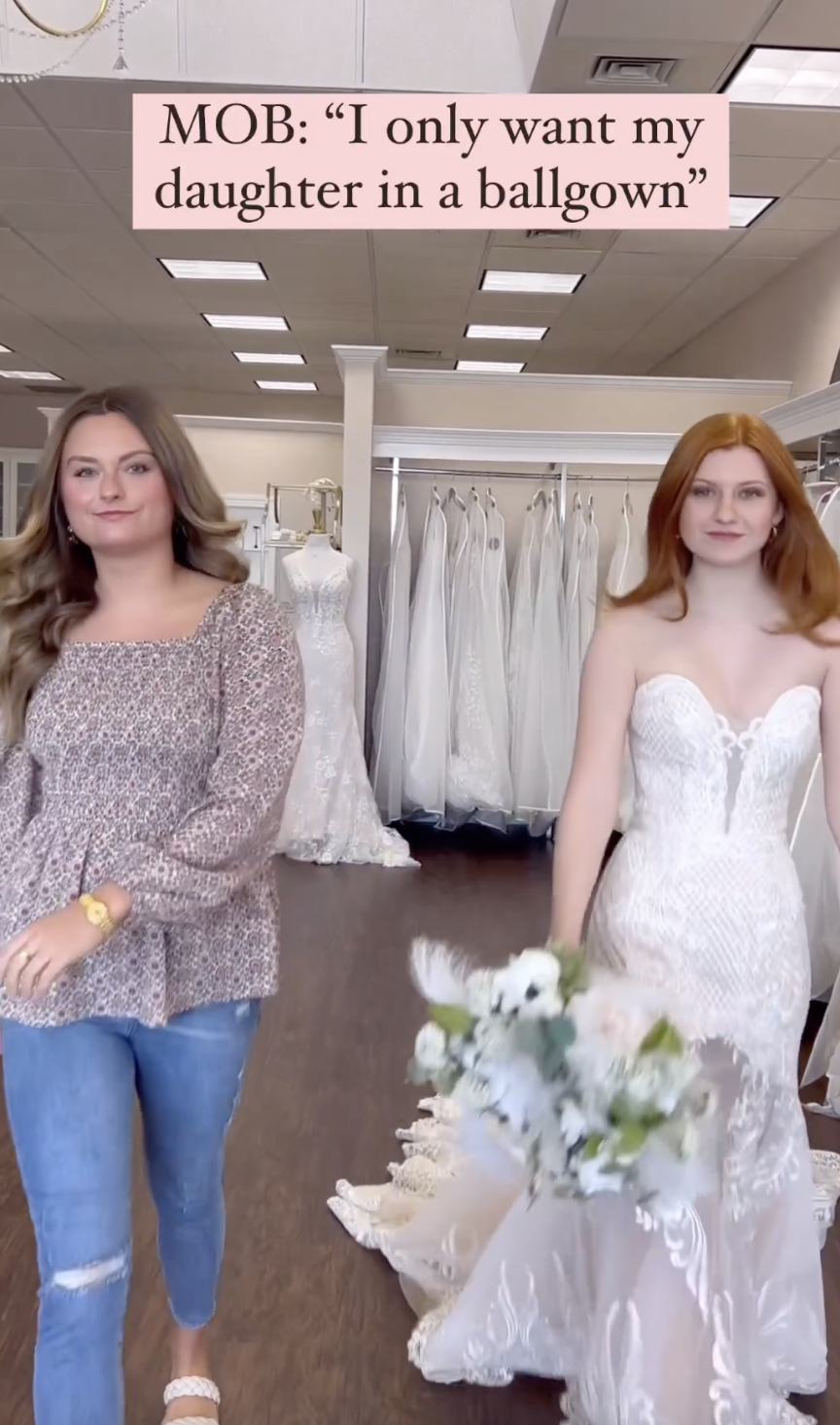 The redheaded woman is supported by a friend | Source: instagram.com/celebrationbridalandtux