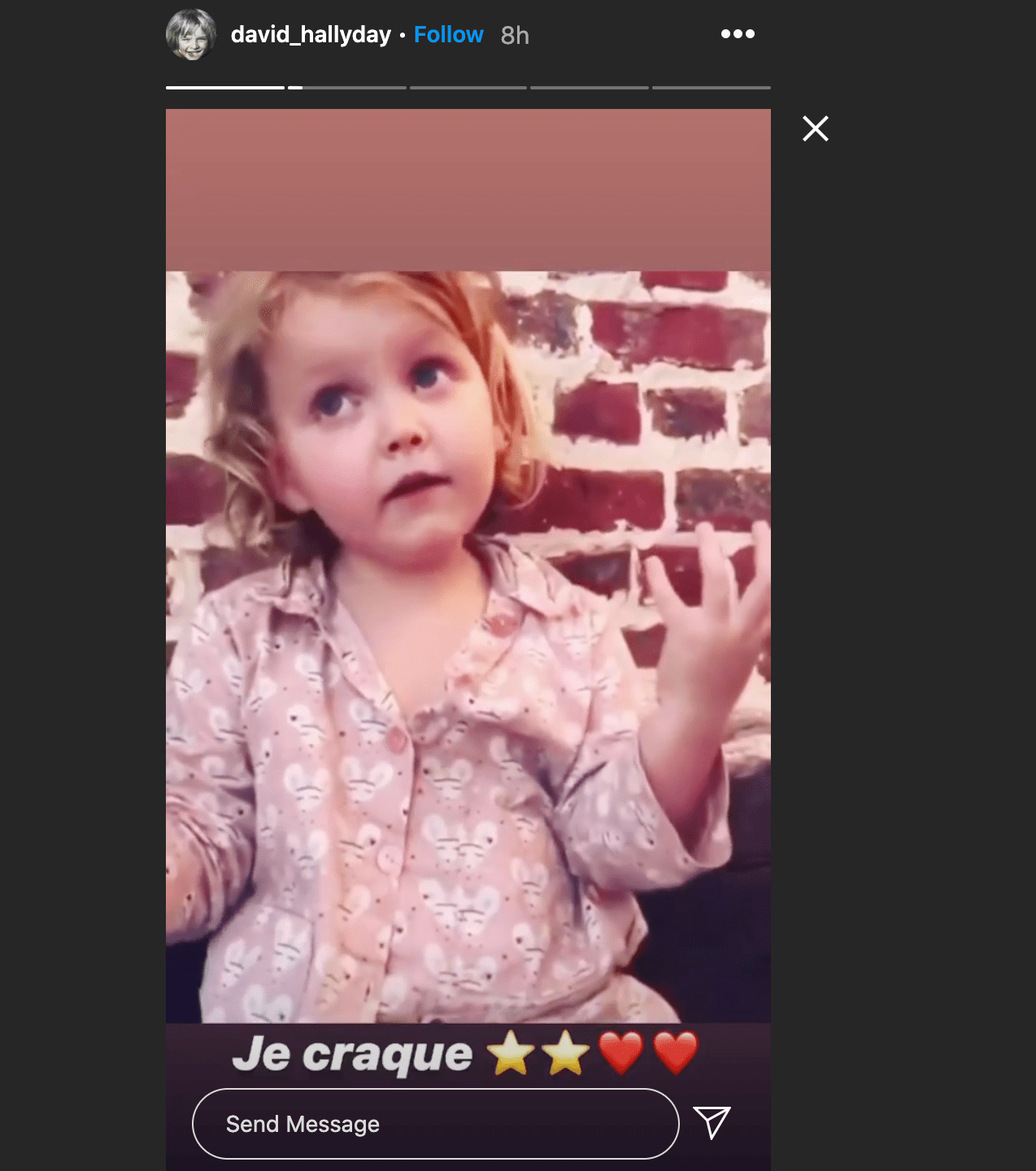 Capture d'écran de la vidéo d'une petite fille. | Photo : Story Instagram / david_hallyday