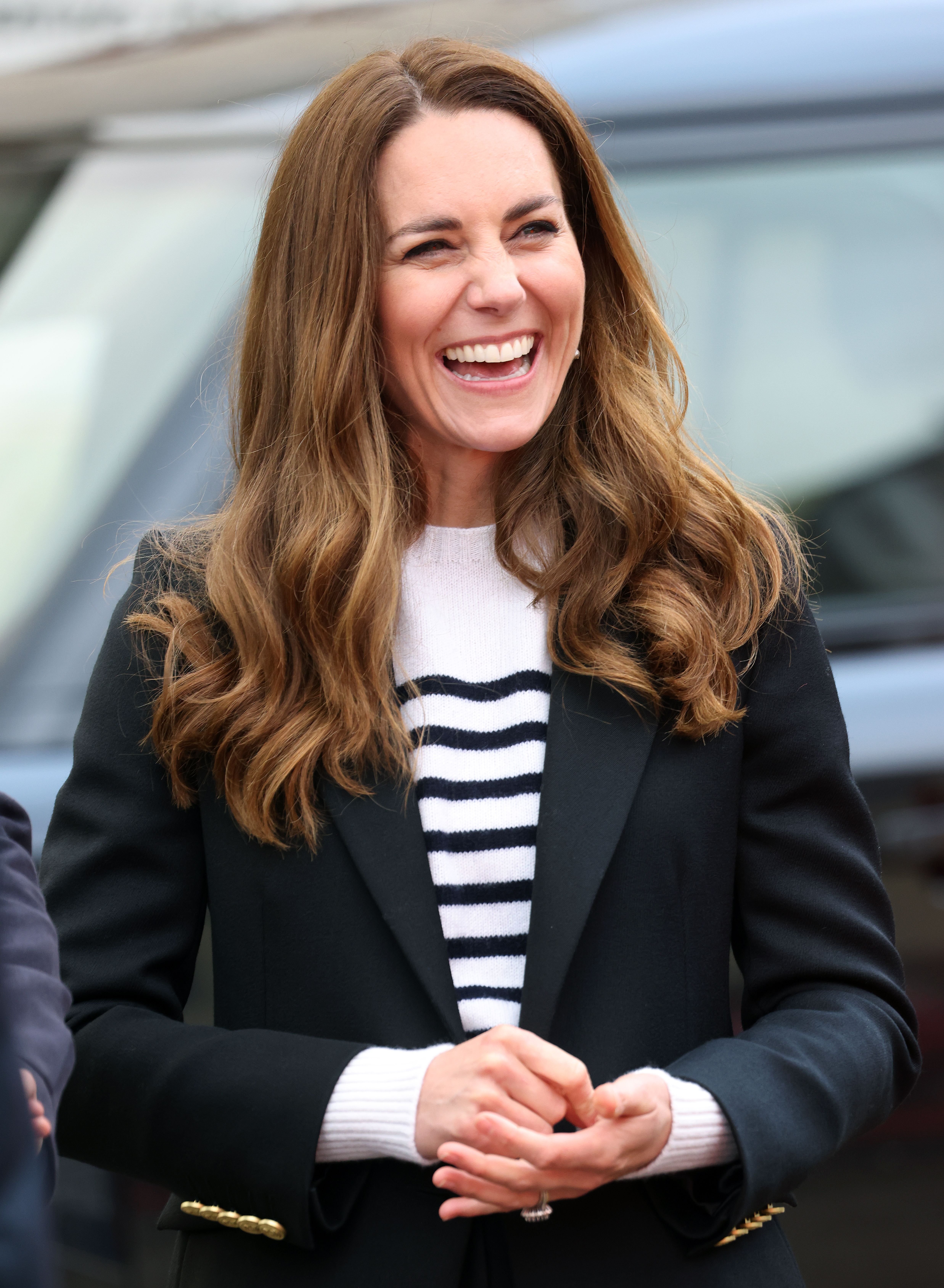 Catherine, Duchess of Cambridge smiles as she meets local fishermen and their families to hear about the work of fishing communities in the village of Pittennweem with Prince William, Duke of Cambridge on day six of their week-long visit to Scotland on May 26, 2021 | Getty Images