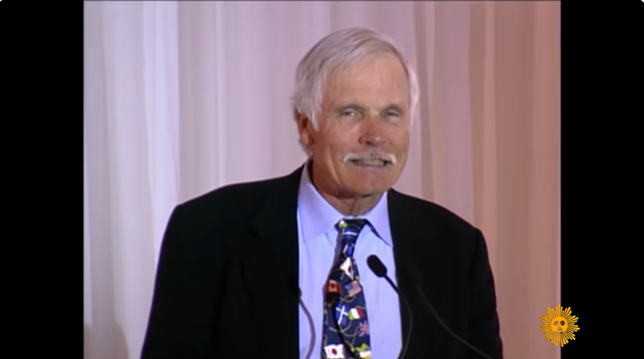 Ted Turner speaks at a public event, reflecting the larger-than-life personality that helped build a media empire spanning news, entertainment, sports, and environmental conservation. | Source: YouTube/CBS Sunday Morning
