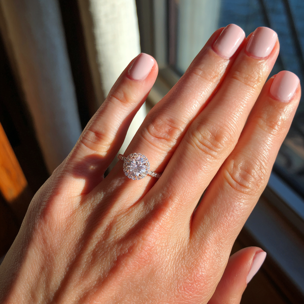 A woman showing off an engagement ring | Source: Midjourney