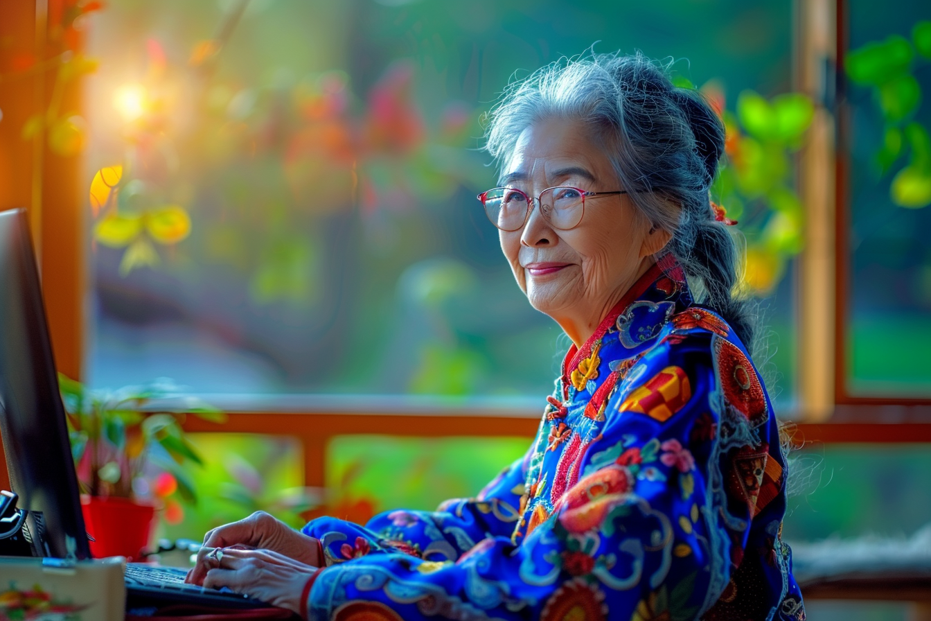 An old woman in front of a computer | Source: Midjourney