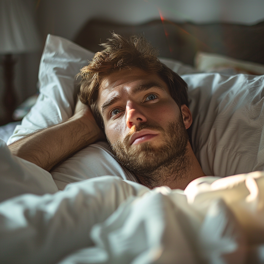 Man feeling disoriented in bed | Source: Midjourney