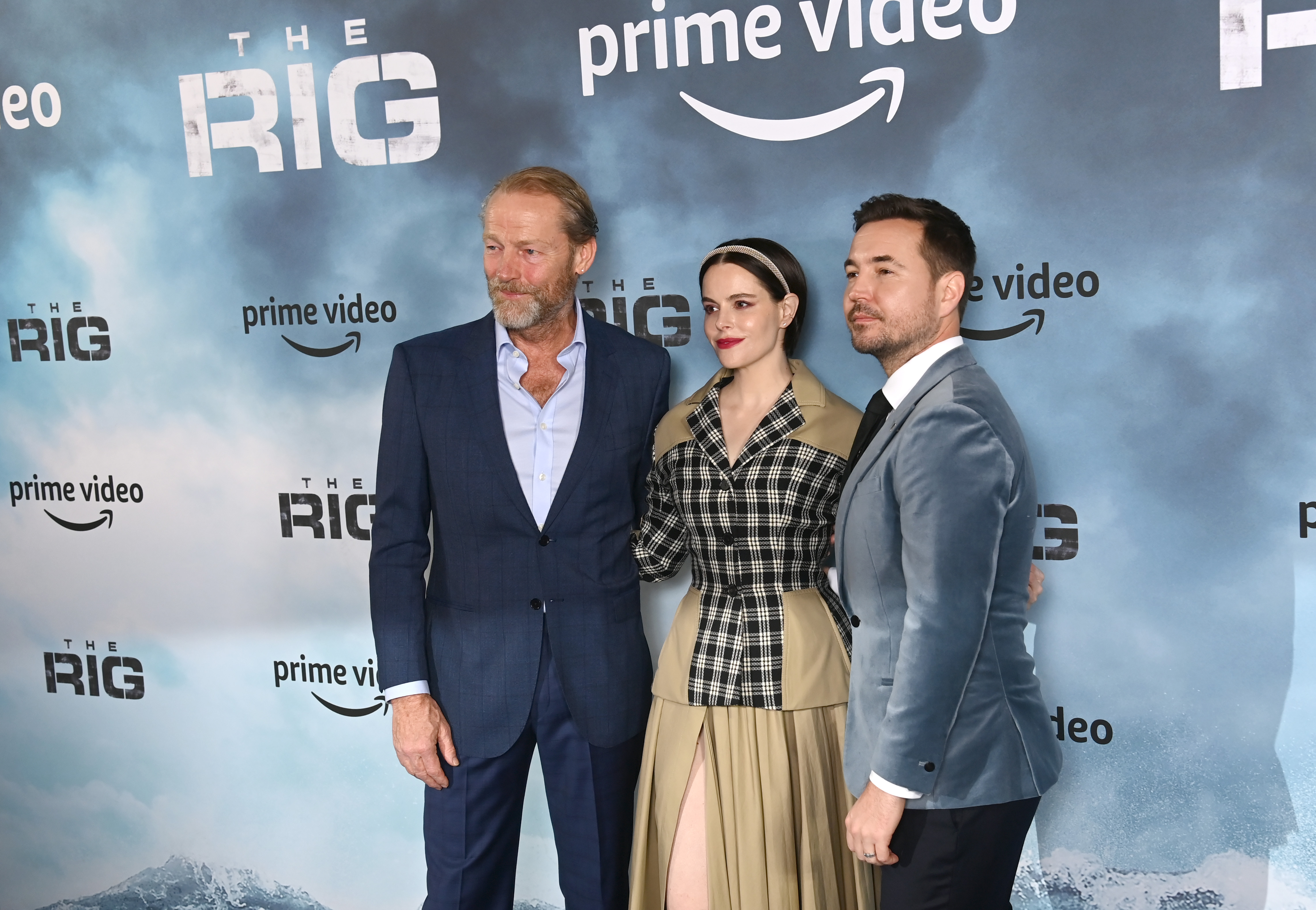 Iain Glenn, Martin Compston, and Emily Hampshire at "The Rig" Global Premiere on December 8, 2022, in London, England. | Source: Getty  Images