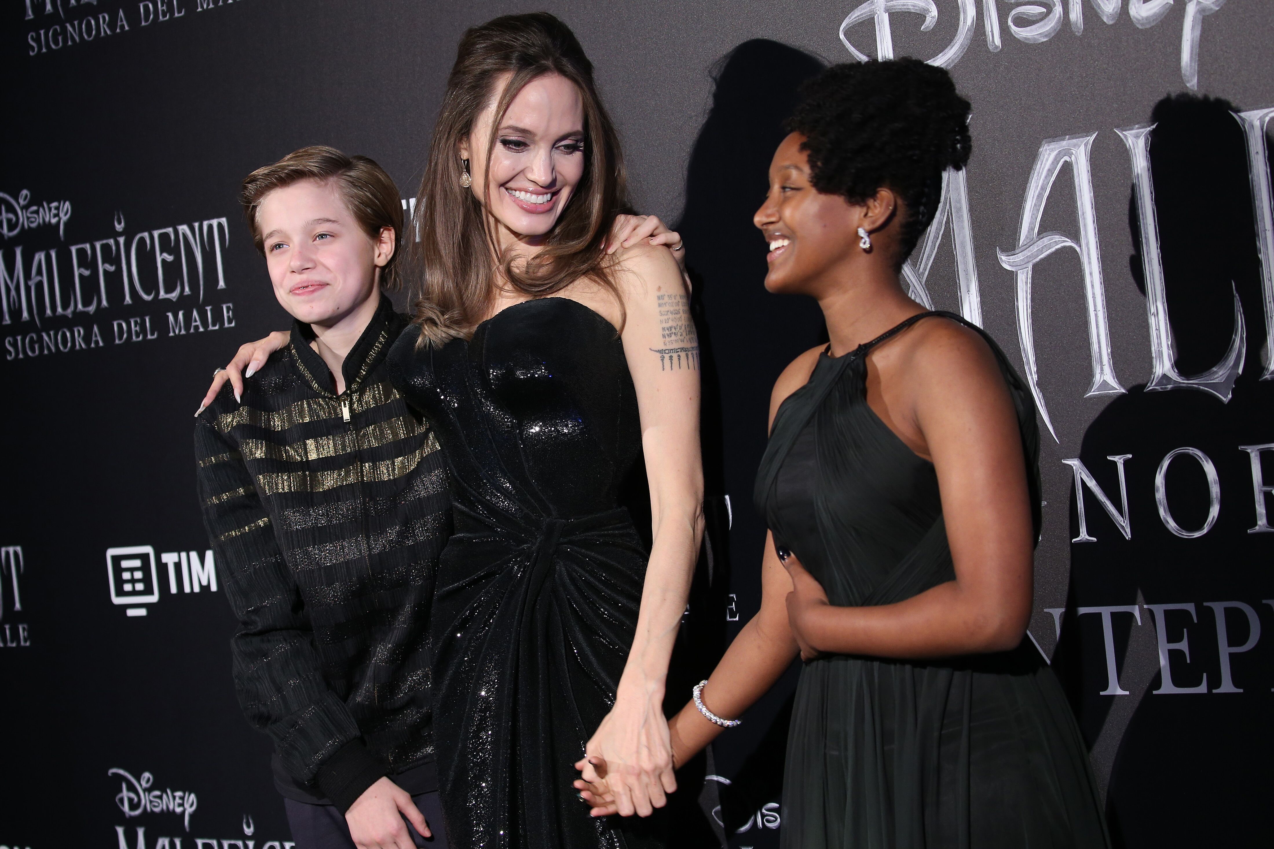 Angelina Jolie and her children Shiloh and Zahara at the "Maleficent: Mistress of Evil" premiere | Source: Getty Images/GlobalImagesUkraine