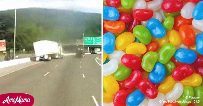  'Bittersweet' moment truck carrying candy overturns as a result of road rage