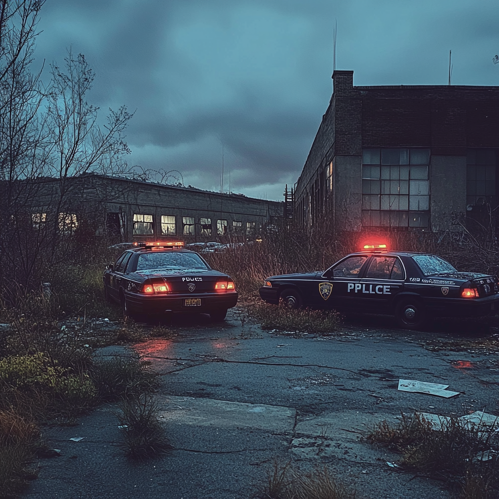 Police cars outside an abandoned building | Source: Midjourney