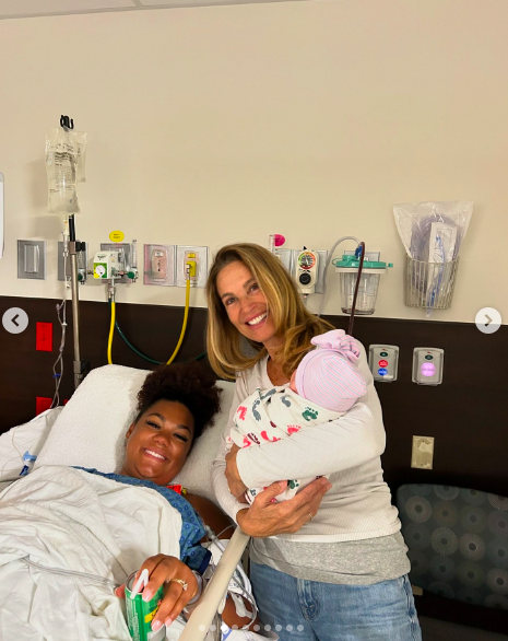 Ahna Cameron Bower and Chelsea Noble posing for a picture with Ahna's newborn baby, posted on August 1, 2024 | Source: Instagram/kirkcameronofficial