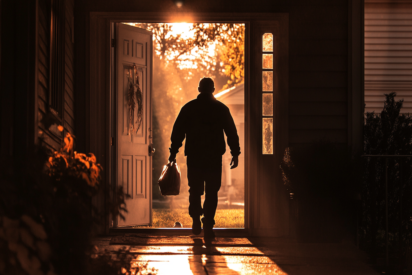 A silhouette of a man entering his house | Source: Midjourney