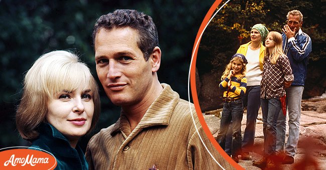 Paul Newman and Joanne Woodward circa 1965 [left]. Woodward and Newman with daughters Melissa and Clea in November 1974 [right] | Source: Getty Images