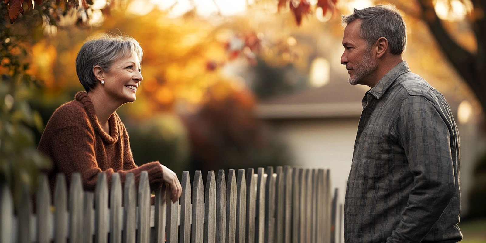 Woman and man chatting over fence | Source: Midjourney