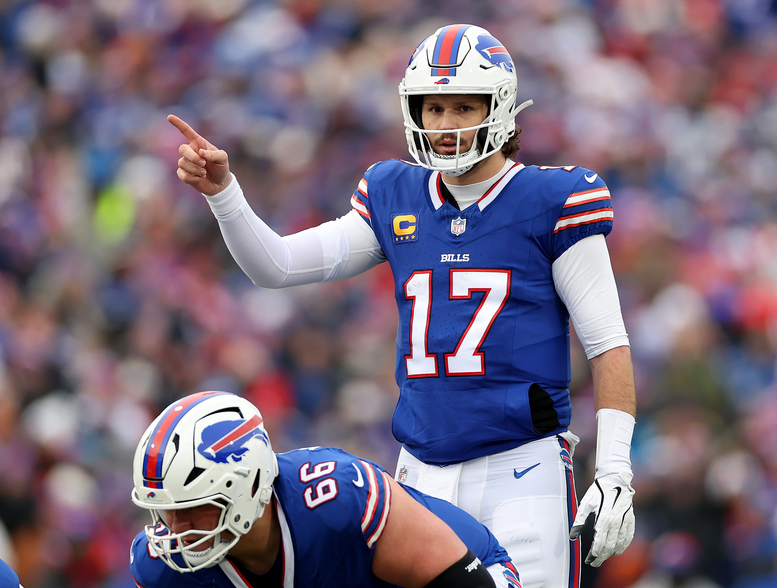 Josh Allen calling out a play during the game. | Source: Getty Images