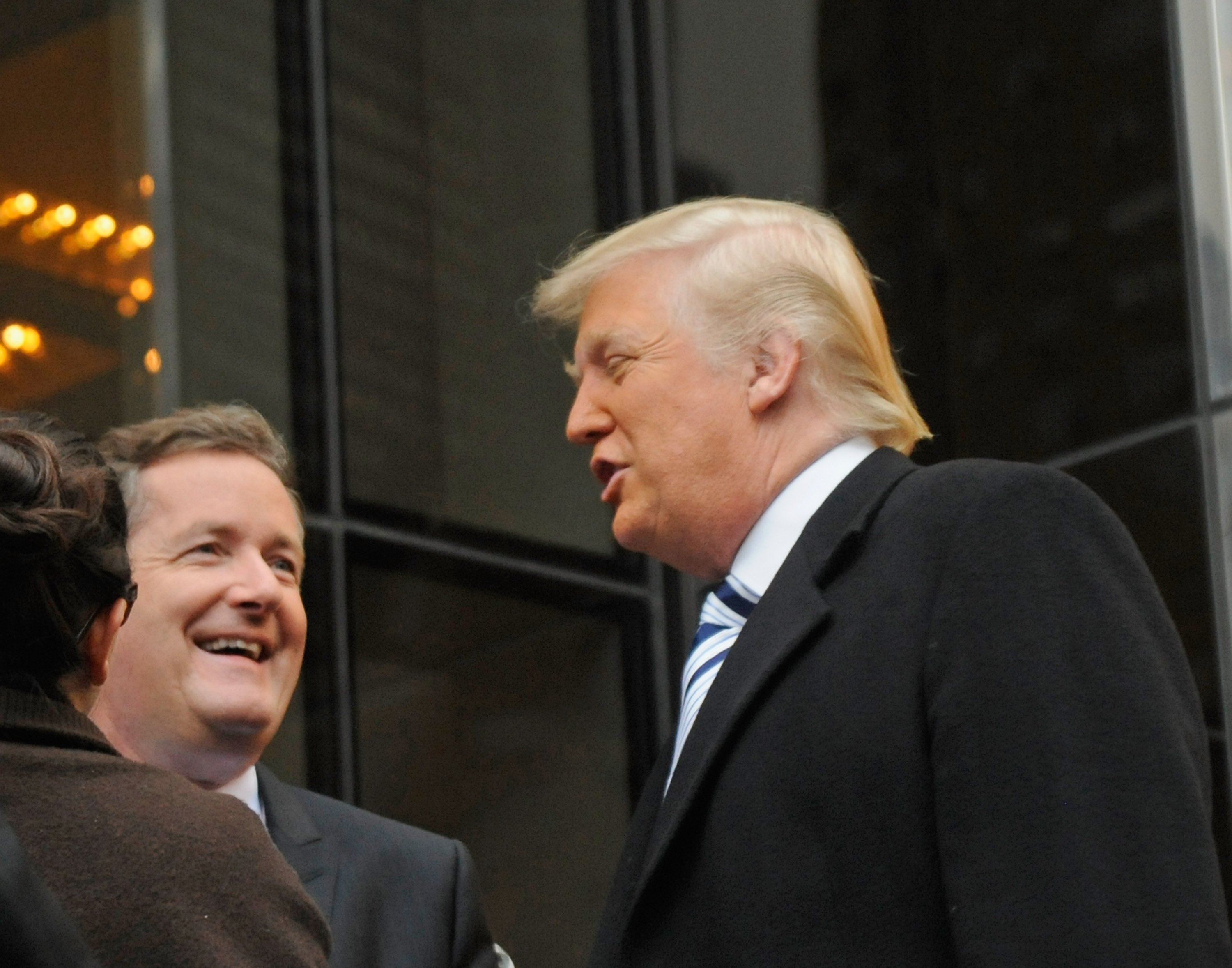 Piers Morgan and Donald Trump while filming on location for "The Celebrity Apprentice All Stars" on October 26, 2012, in New York. | Source: Getty Images