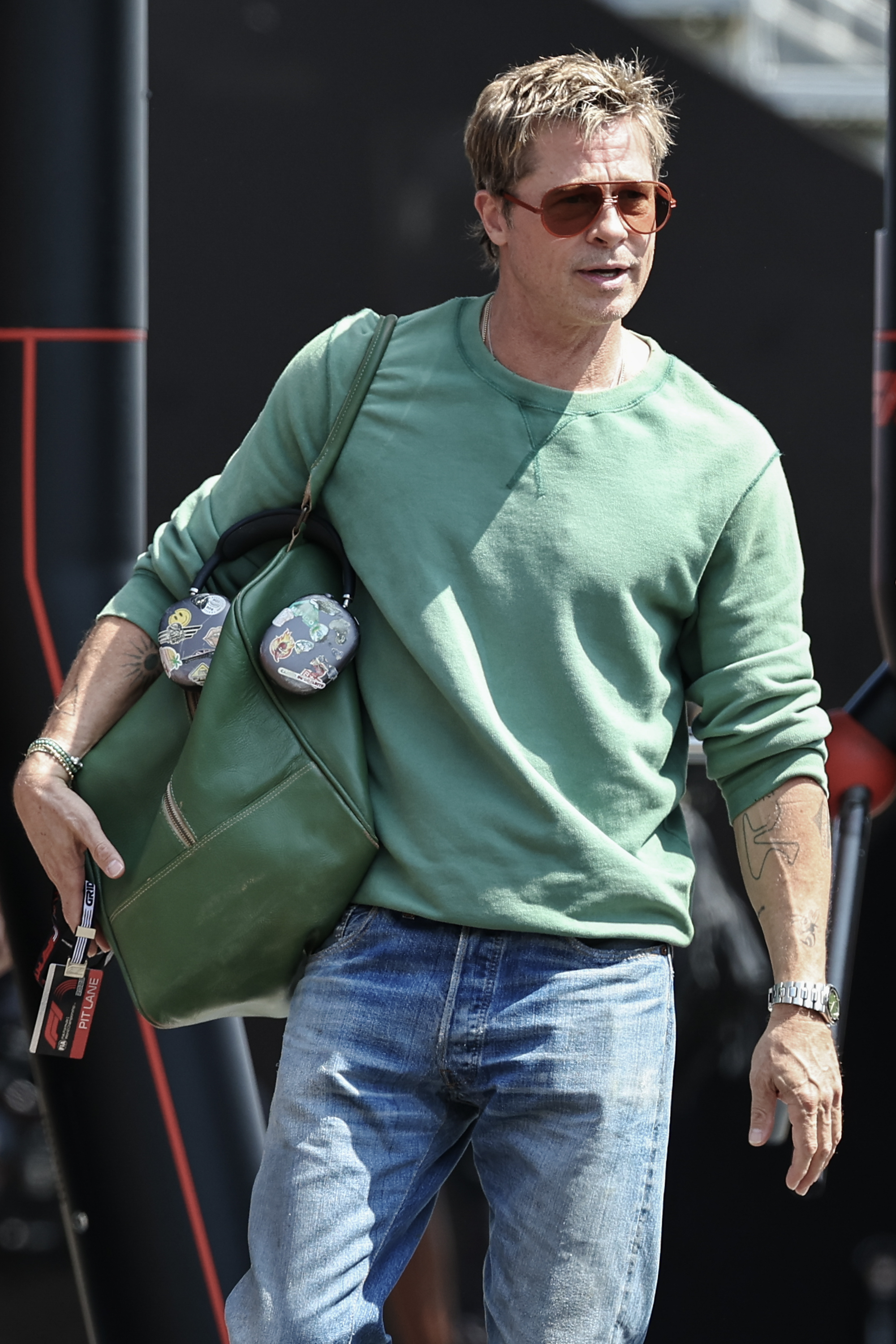 Brad Pitt at the track during practice ahead of the Formula 1 Grand Prix of Hungary on July 19, 2024, in Budapest. | Source: Getty Images