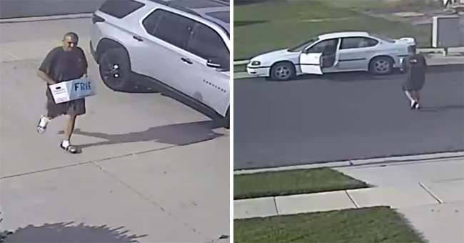 CCTV footage of the porch pirate carrying the basked with the word "free" on it in the Hooper area of Weber County, in Utah | Photo: Weber County Sheriff’s Office