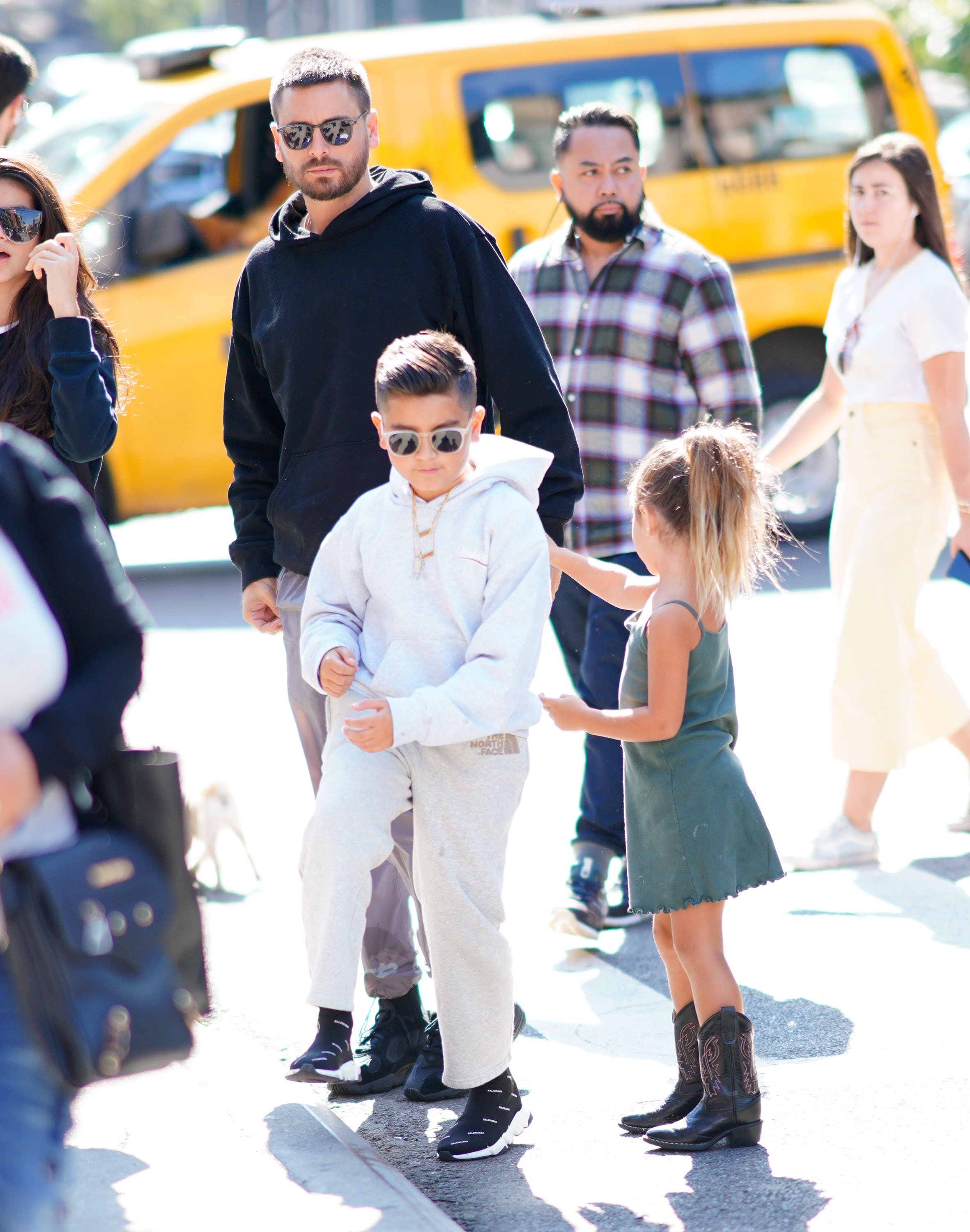 Scott Disick and Kourtney Kardashian take their kids Mason, Penelope, and Reign to lunch on September 30, 2018 in New York City. | Source: Getty Images