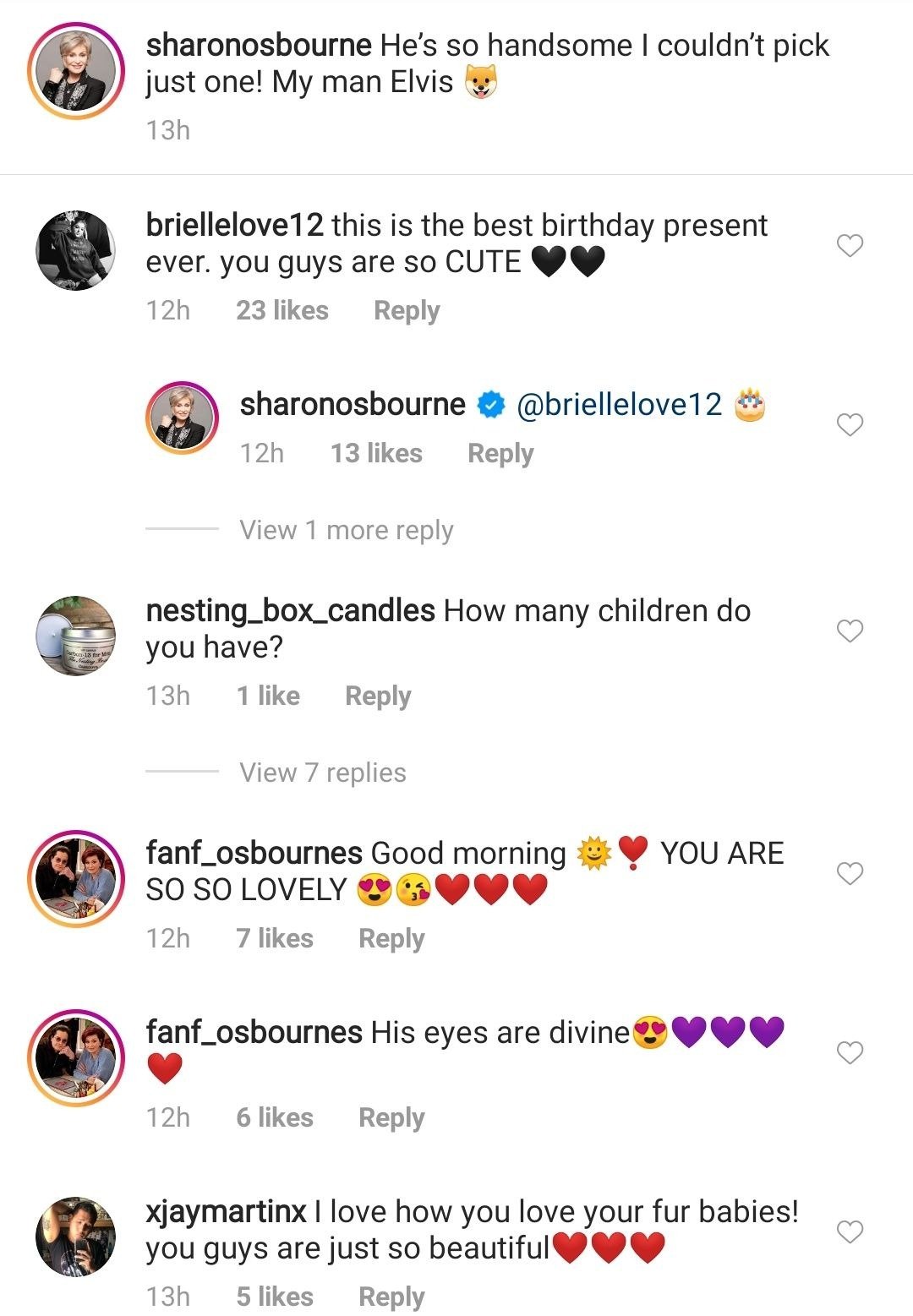 Comments on Sharon Osbourne's post | Source: Instagram/ Sharon Osbourne