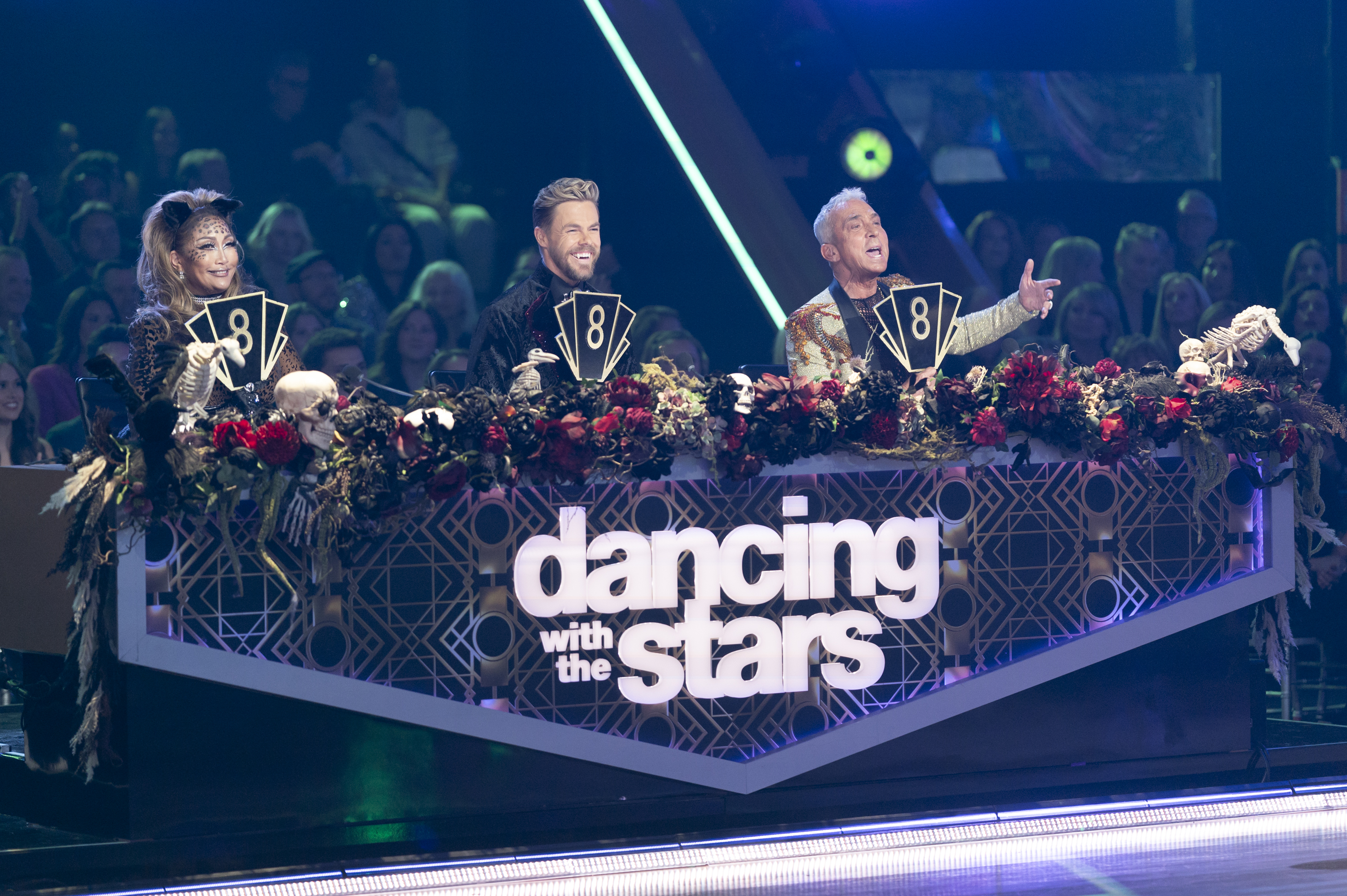 Carrie Ann Inaba, Derek Hough, and Bruno Tonioli on "Dancing with the Stars" the Halloween Nightmares episode, on October 29, 2024 | Source: Getty Images