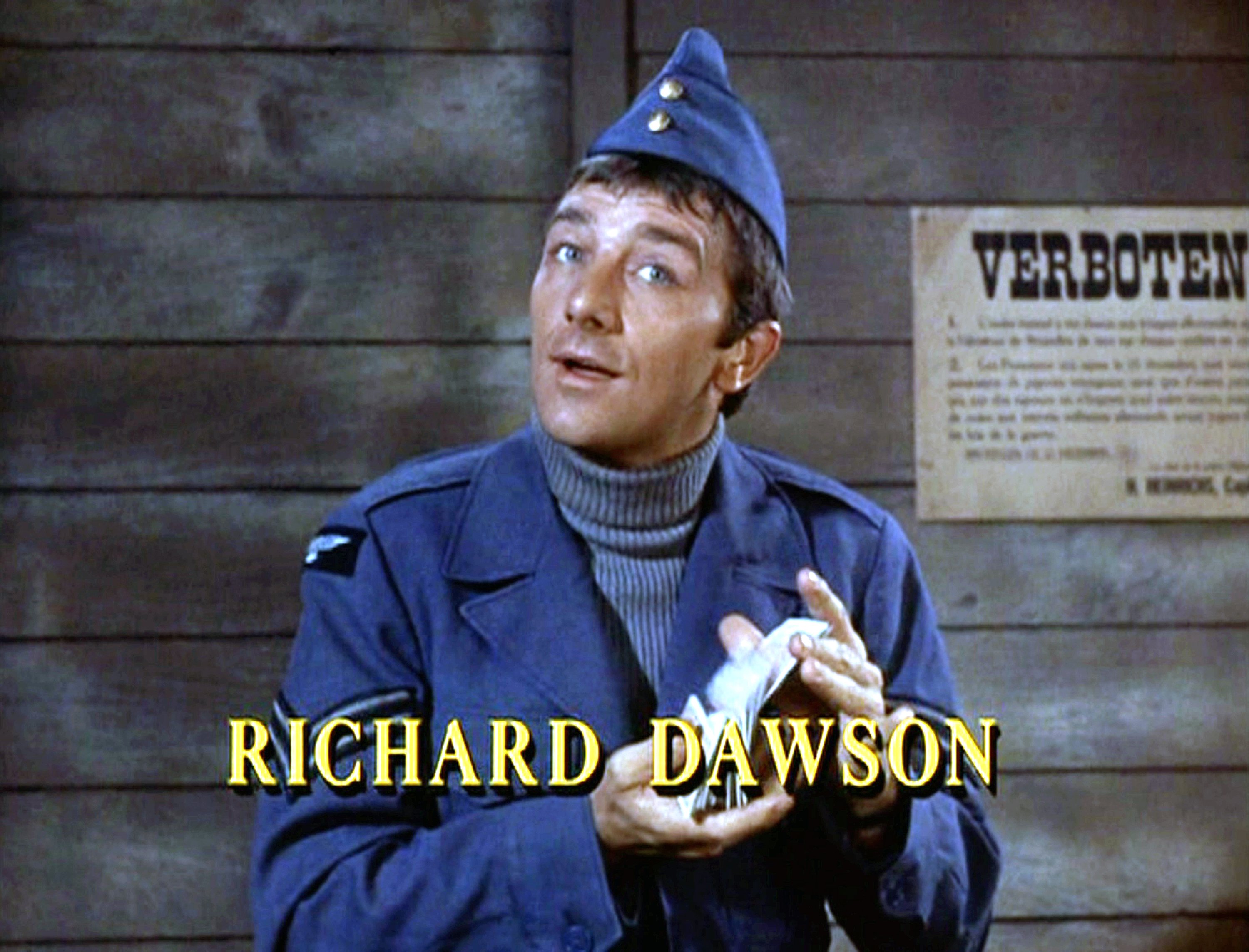 Richard Dawson in the opening credits of "Hogan's Heroes" with an airdate of January 20, 1967. | Source: CBS/Getty Images