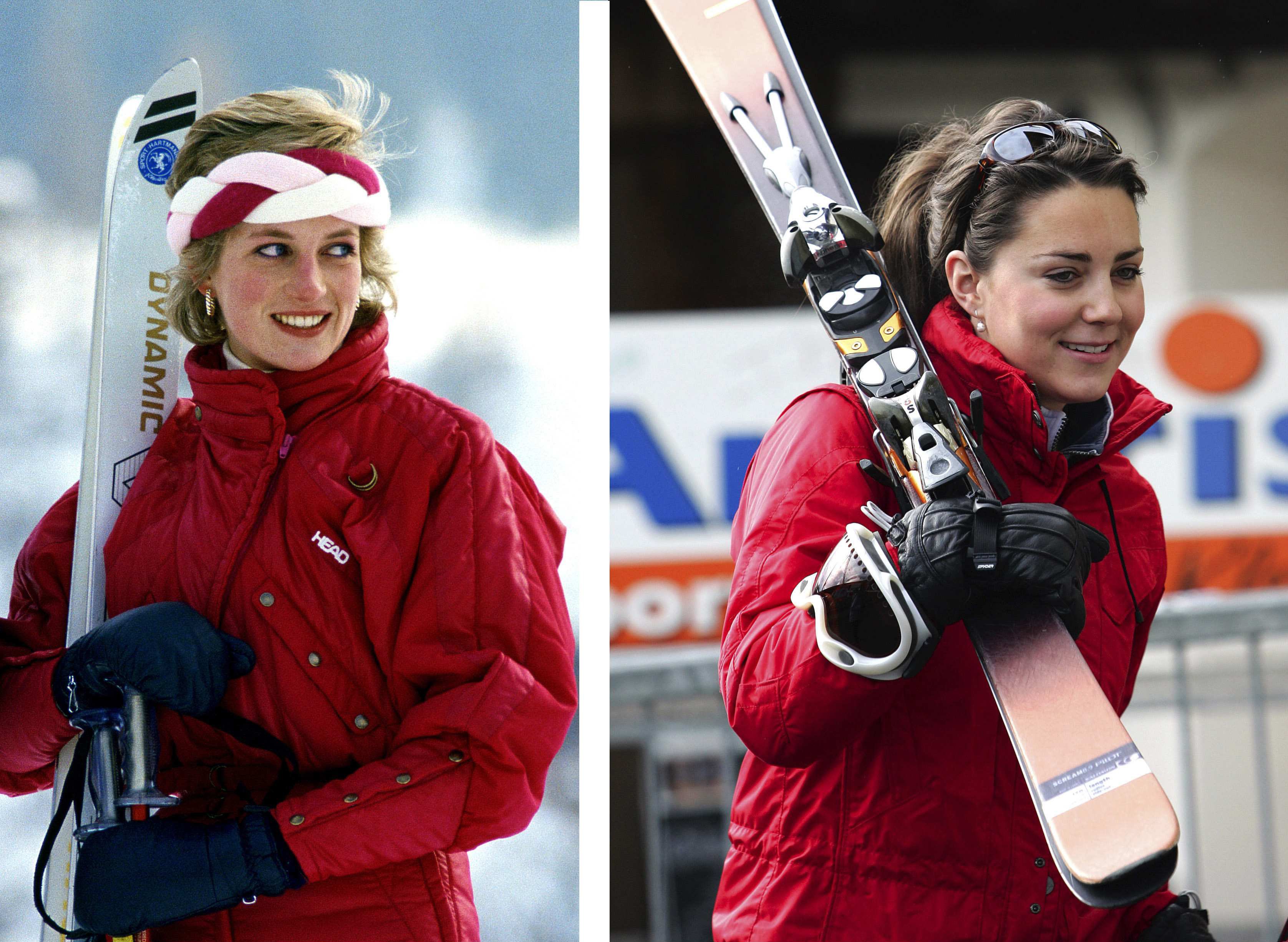 Princess Dianain Klosters on March 30, 2005 .[Left] Kate Middleton on January 9, 2008 [Right] | Source: Getty Images