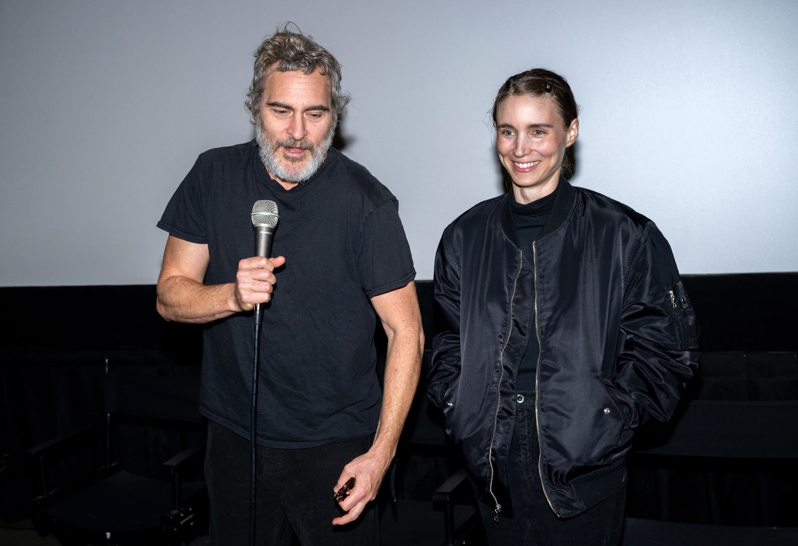 Joaquin Phoenix and Rooney Mara attended a special screening of "The Smell Of Money" in Los Angeles on October 14, 2023, sharing smiles and a relaxed moment together, highlighting the warmth and ease of their relationship. | Source: Getty Images