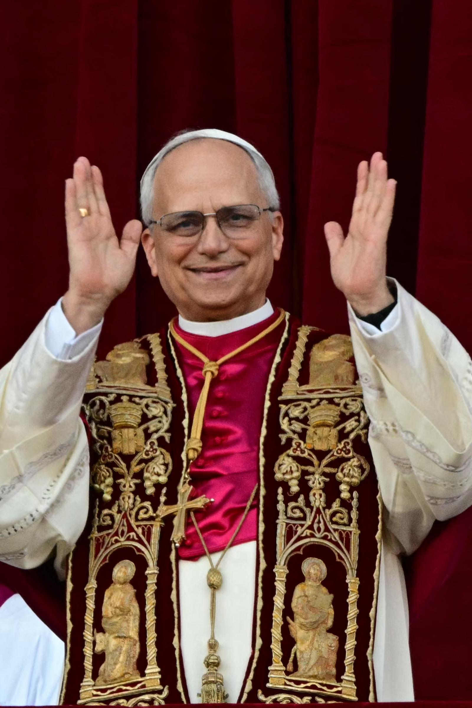 Newly elected Pope Leo XIV, Robert Prevost, addressing the crowd on the main central loggia balcony of the St. Peter's Basilica for the first time on May 8, 2025. | Source: Getty Images