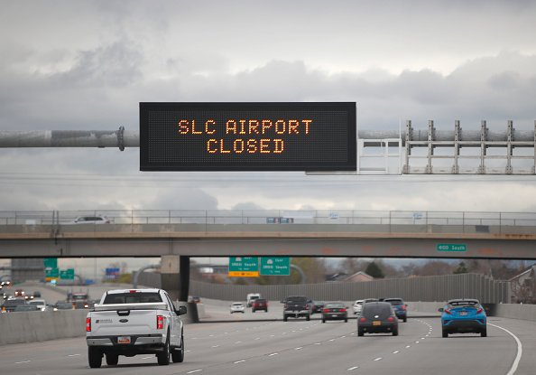 A freeway sign along I-215 announces the closure of the Salt Lake International Airport after an earthquake on March 18, 2020 in Salt Lake City, Utah  Photo: Getty Images