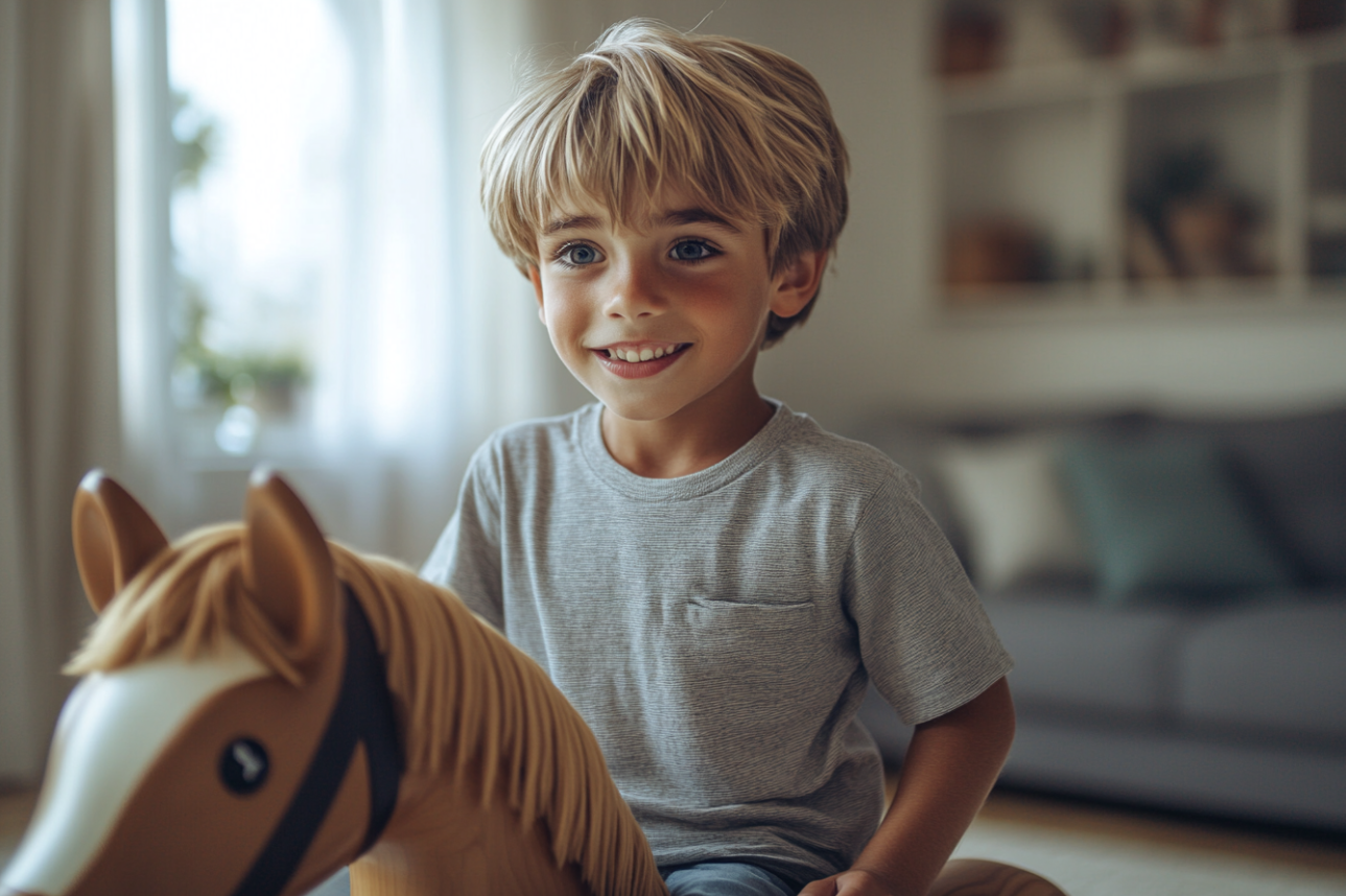 A boy on a rocking horse | Source: Midjourney