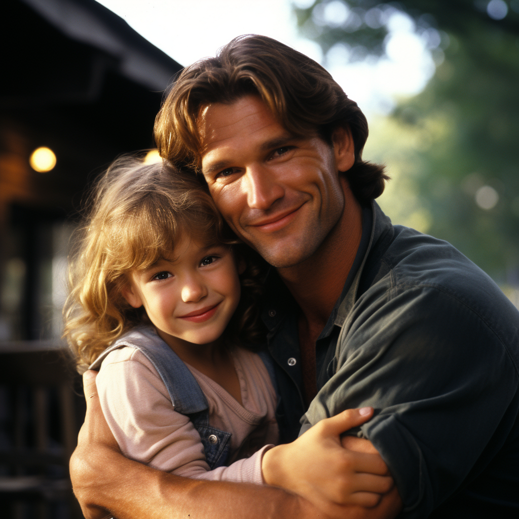 AI-generated photo of Patrick Swayze and Jennifer Grey's hypothetical daughter with Swayze | Source: Midjourney
