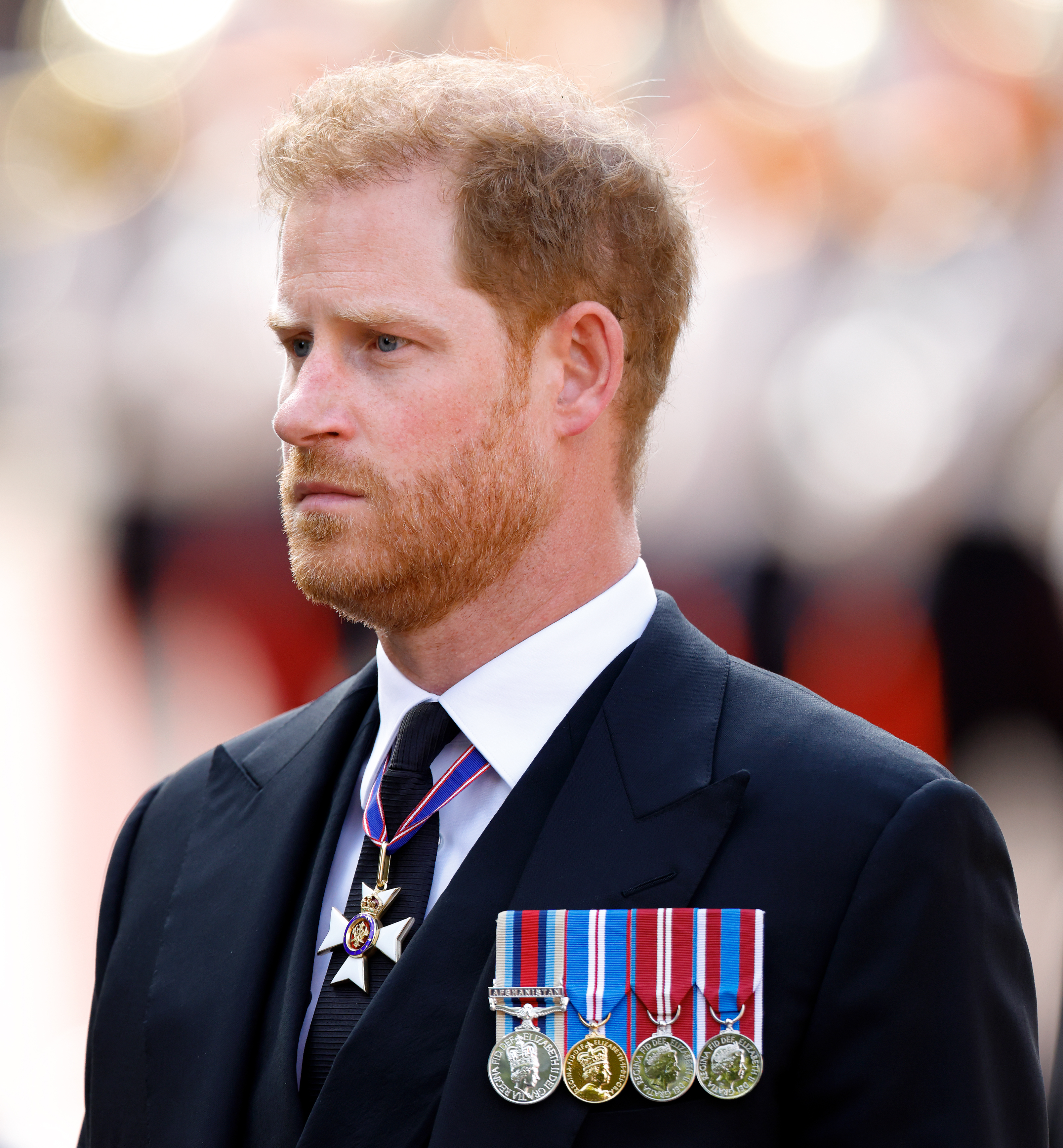 Prince Harry during the transfer of Queen Elizabeth's II's coffin from Buckingham Palace to The Palace of Westminster in London, England on September 14, 2022 | Source: Getty Images